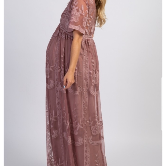 Pinkblush Dark Mauve Lace Maternity Maxi Dress - Picture 2 of 6
